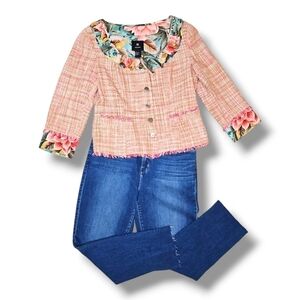 DD Collection Pink, Red & Tan Tweed Silk Lined Jacket - Size 8